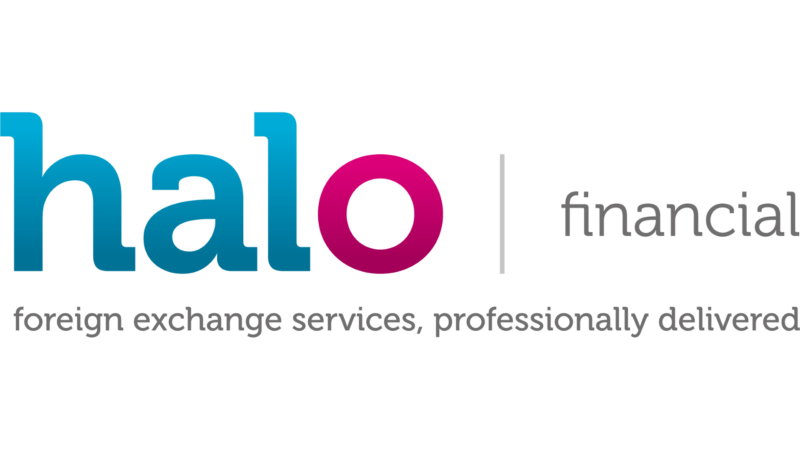 The Halo financial logo (the word halo in blue and magenta letters) with the tagline "foreign exchange services, professionally delivered"